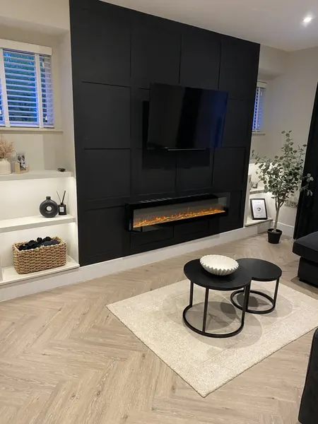 Electrical work in Swansea: media wall with a wall-mounted TV and inset electric fire