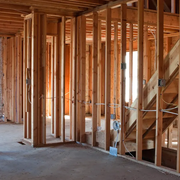 House rewire at first-fix stage with new cables run through the stud walls